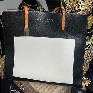 Marc Jacobs Black and White Tote with Tan Accents